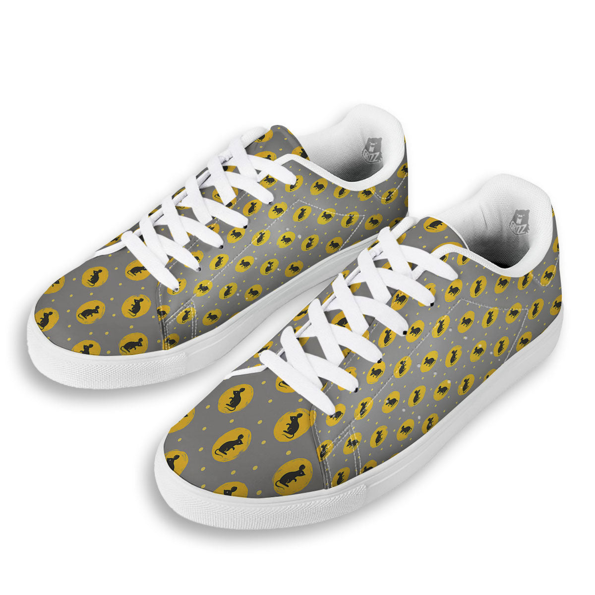 Rat Print Pattern White Low Top Sneakers-grizzshop