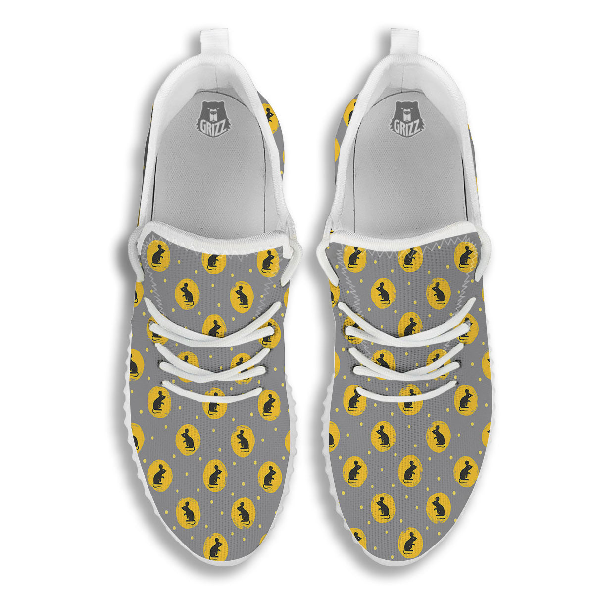 Rat Print Pattern White Walking Shoes-grizzshop