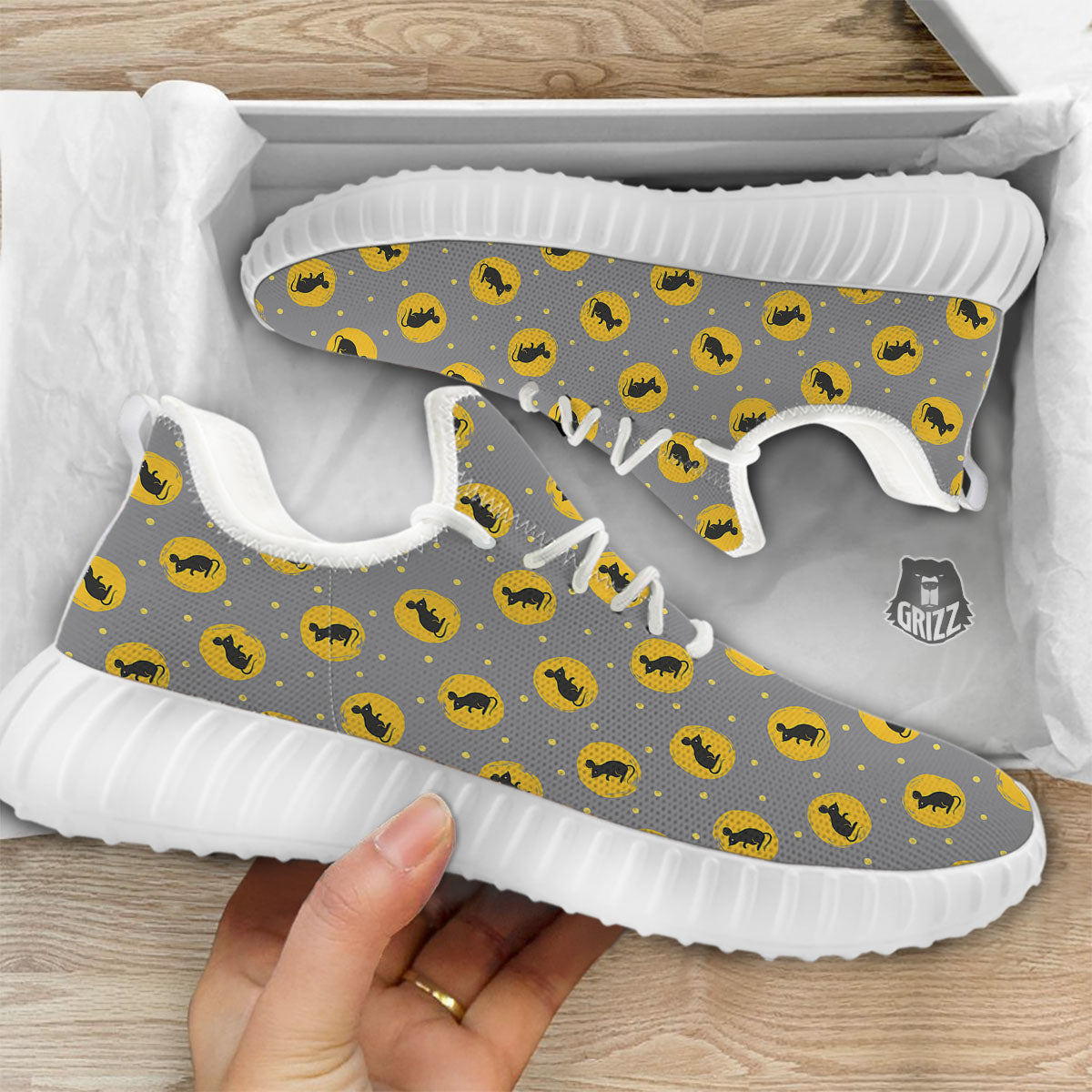 Rat Print Pattern White Walking Shoes-grizzshop