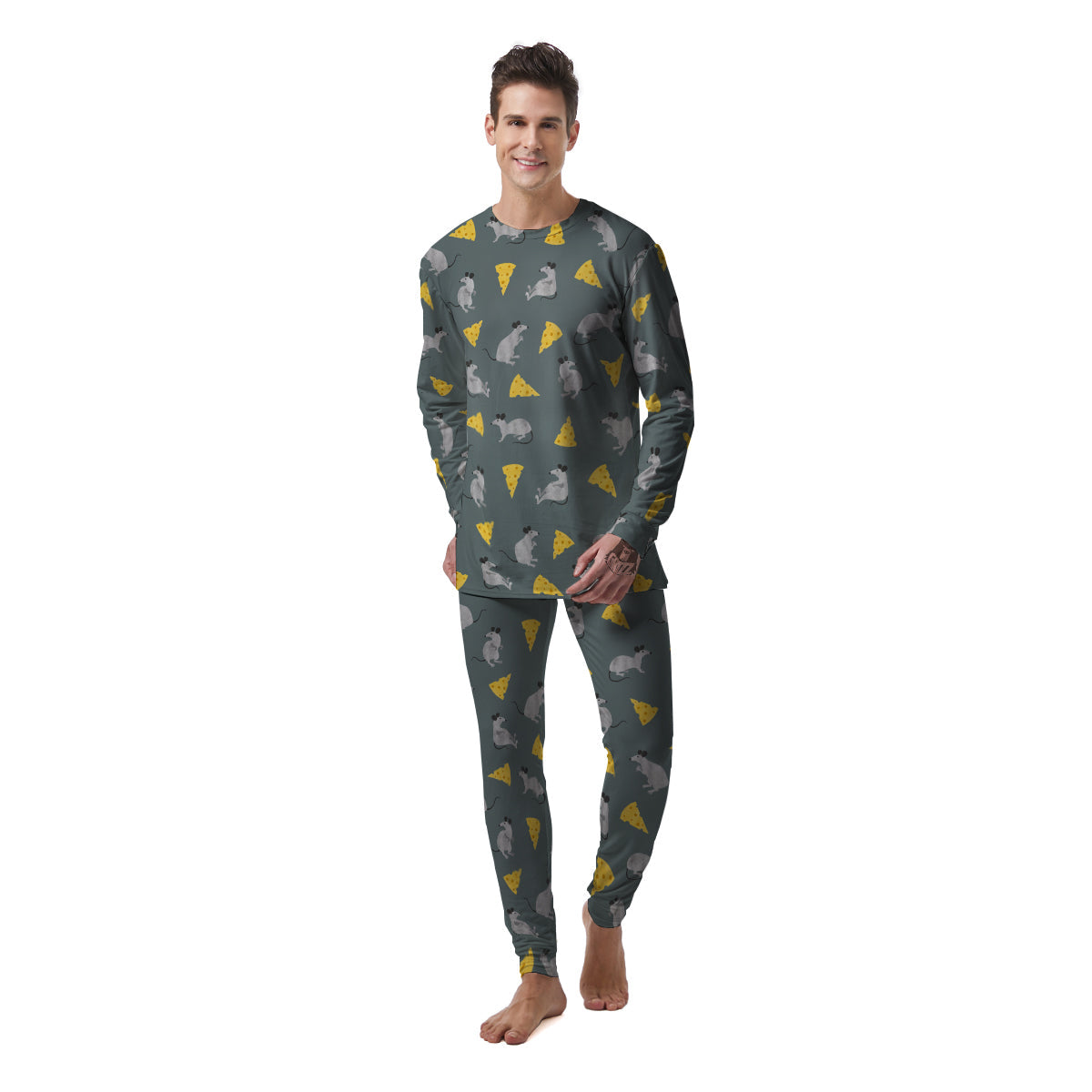 Rat Watercolor Print Pattern Men's Pajamas-grizzshop