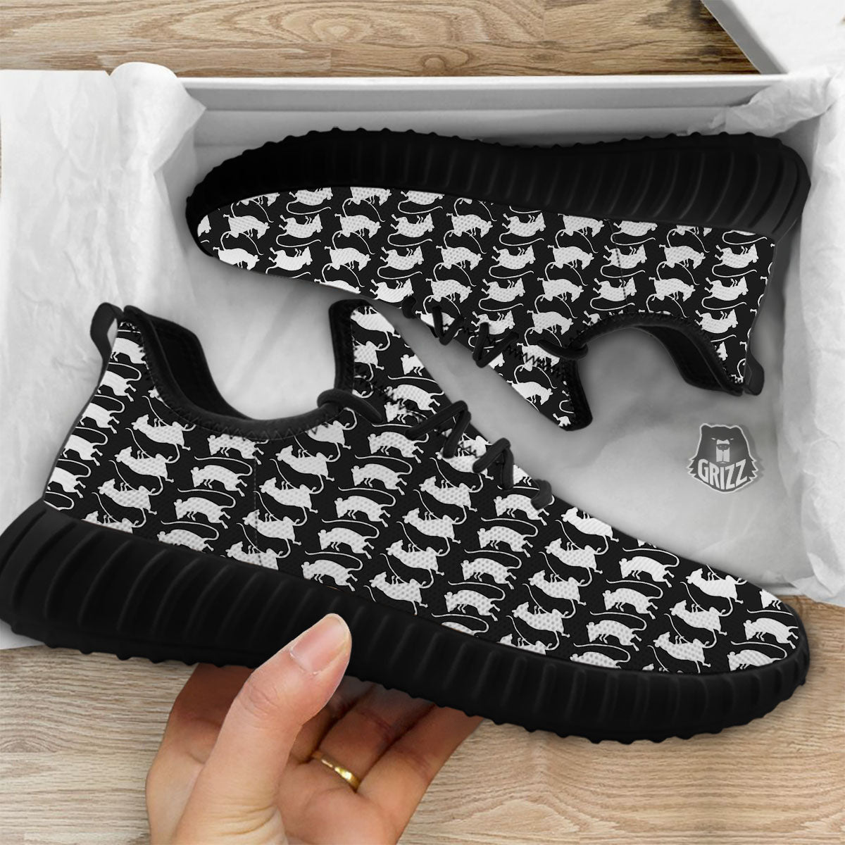 Rat White And Black Print Pattern Black Walking Shoes-grizzshop
