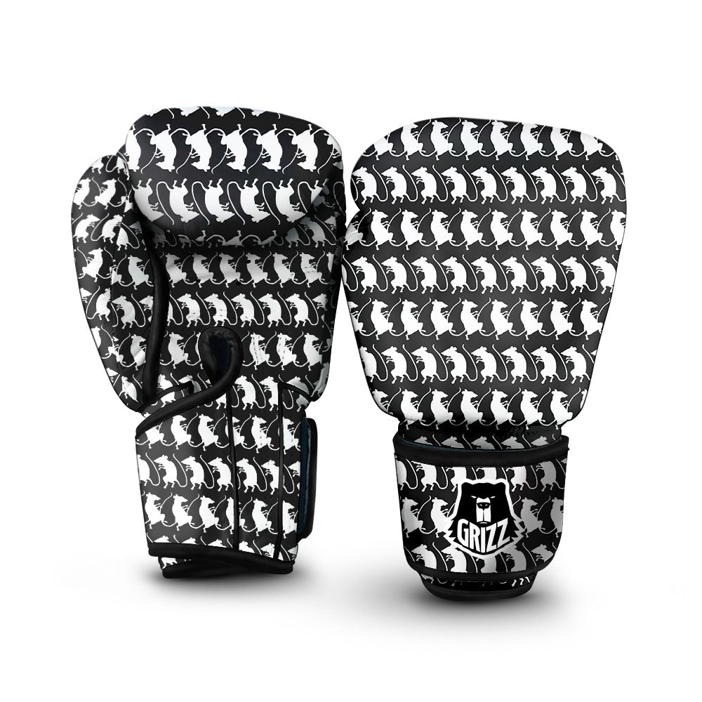Rat White And Black Print Pattern Boxing Gloves-grizzshop