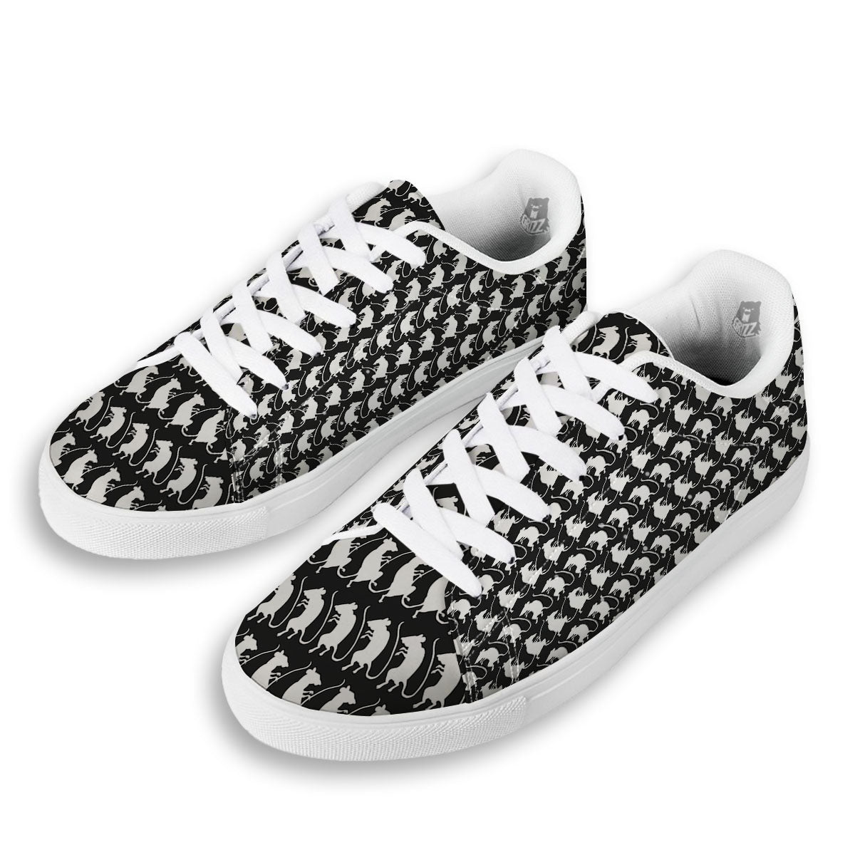 Rat White And Black Print Pattern White Low Top Sneakers-grizzshop