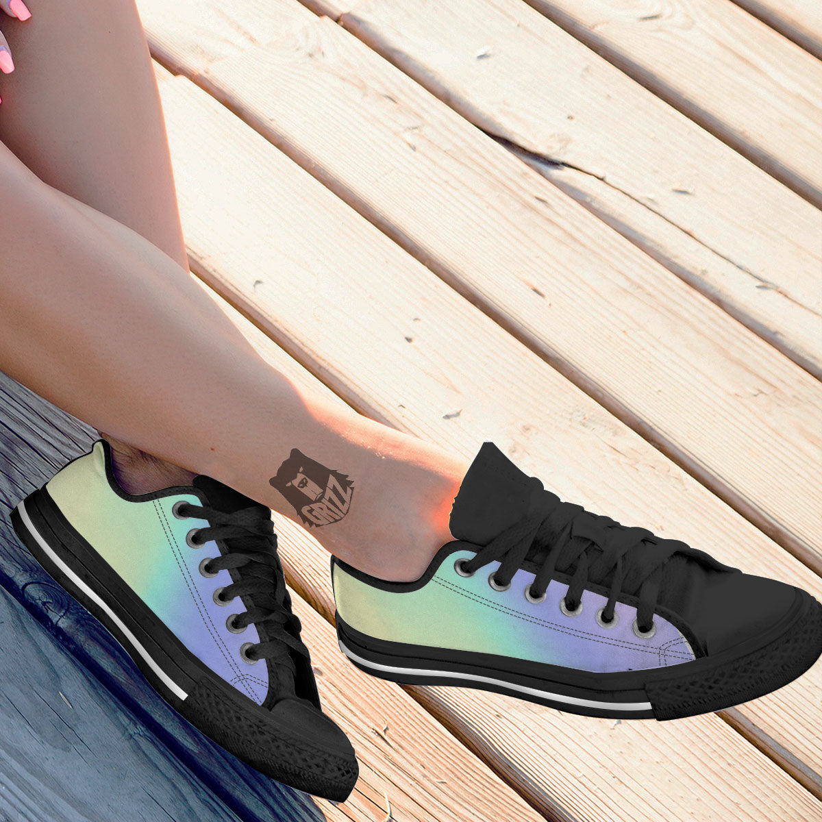 Rave Pastel Print Pattern Black Low Top Shoes-grizzshop