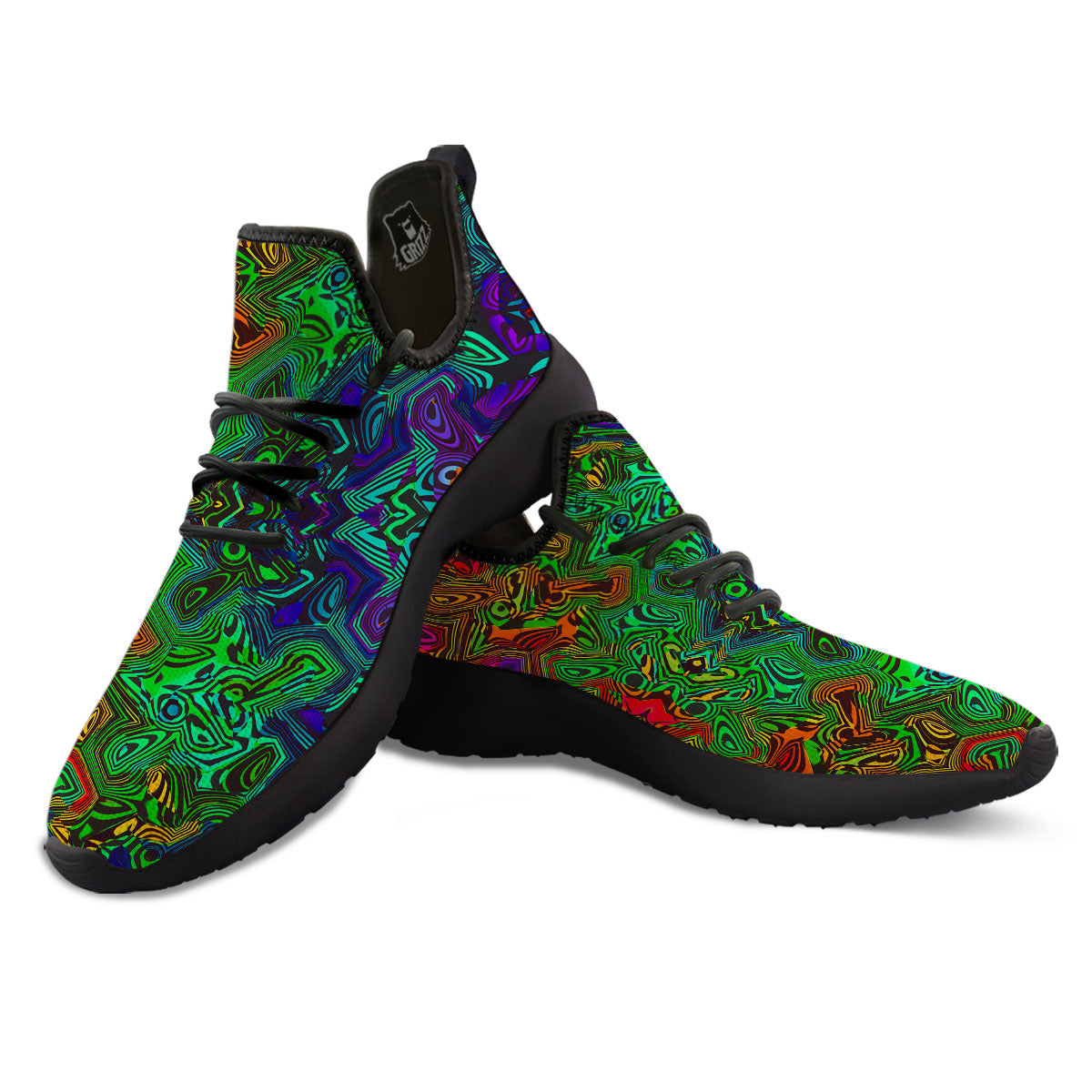 Rave Psychedelic Print Pattern Black Athletic Shoes-grizzshop