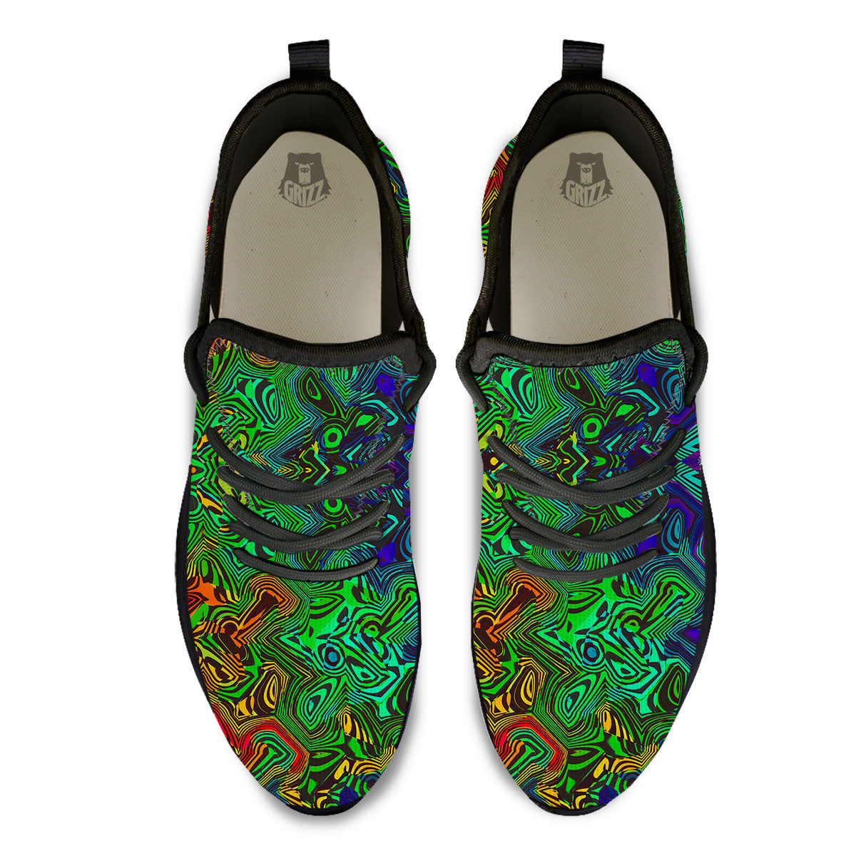 Rave Psychedelic Print Pattern Black Athletic Shoes-grizzshop
