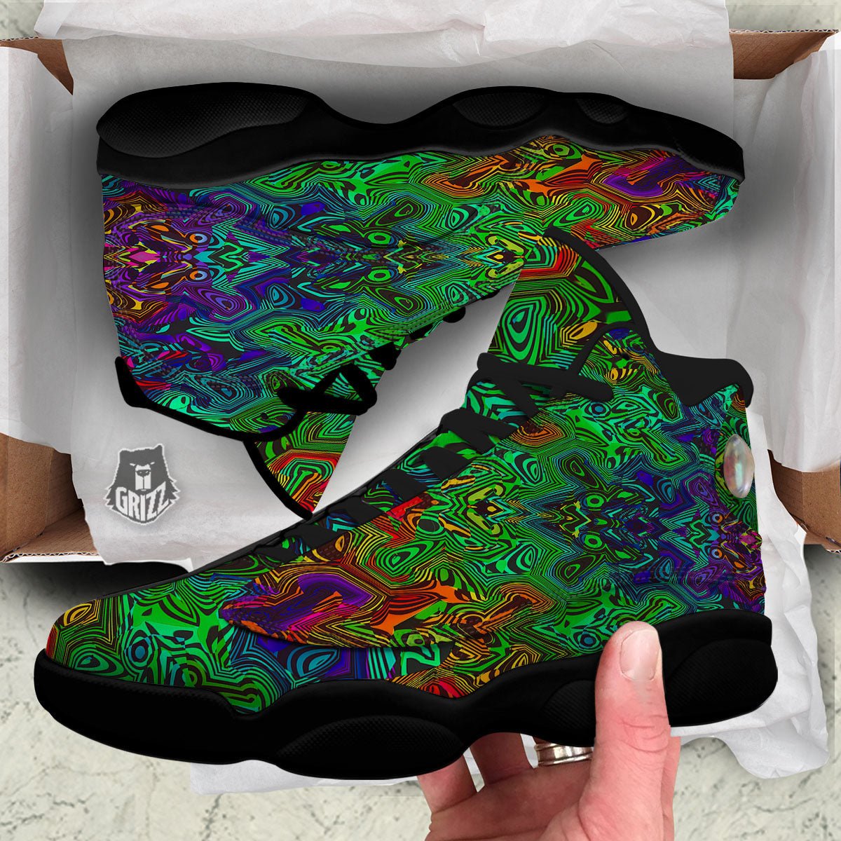Rave Psychedelic Print Pattern Black Basketball Shoes-grizzshop