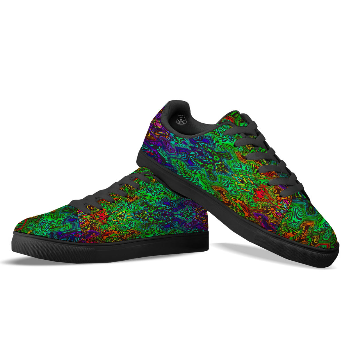 Rave Psychedelic Print Pattern Black Low Top Sneakers-grizzshop