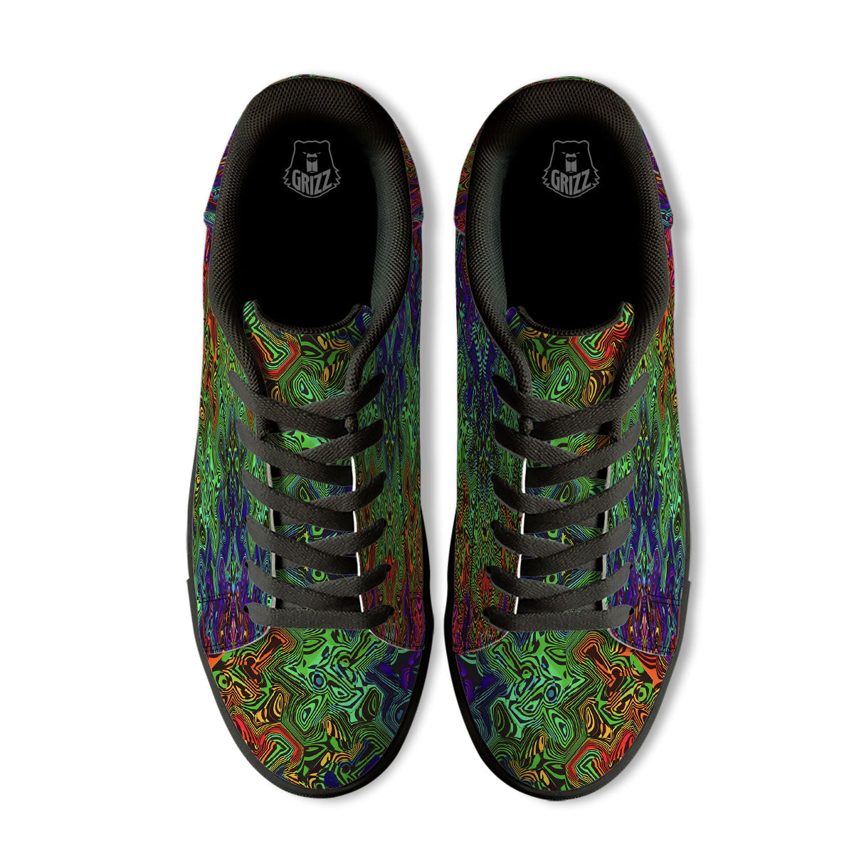 Rave Psychedelic Print Pattern Black Low Top Sneakers-grizzshop