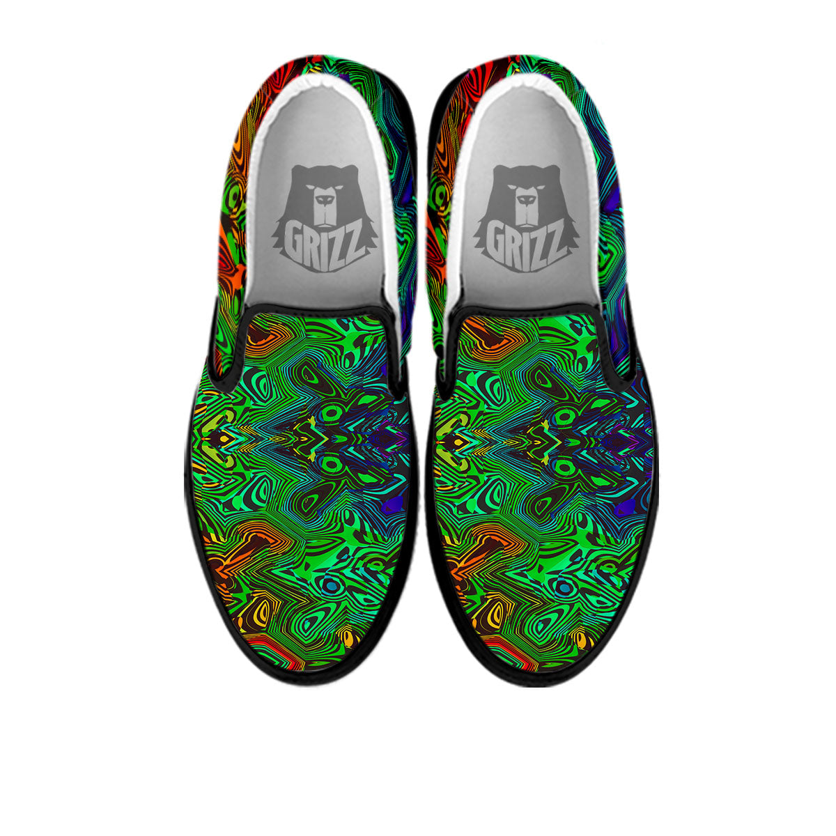 Rave Psychedelic Print Pattern Black Slip On Shoes-grizzshop