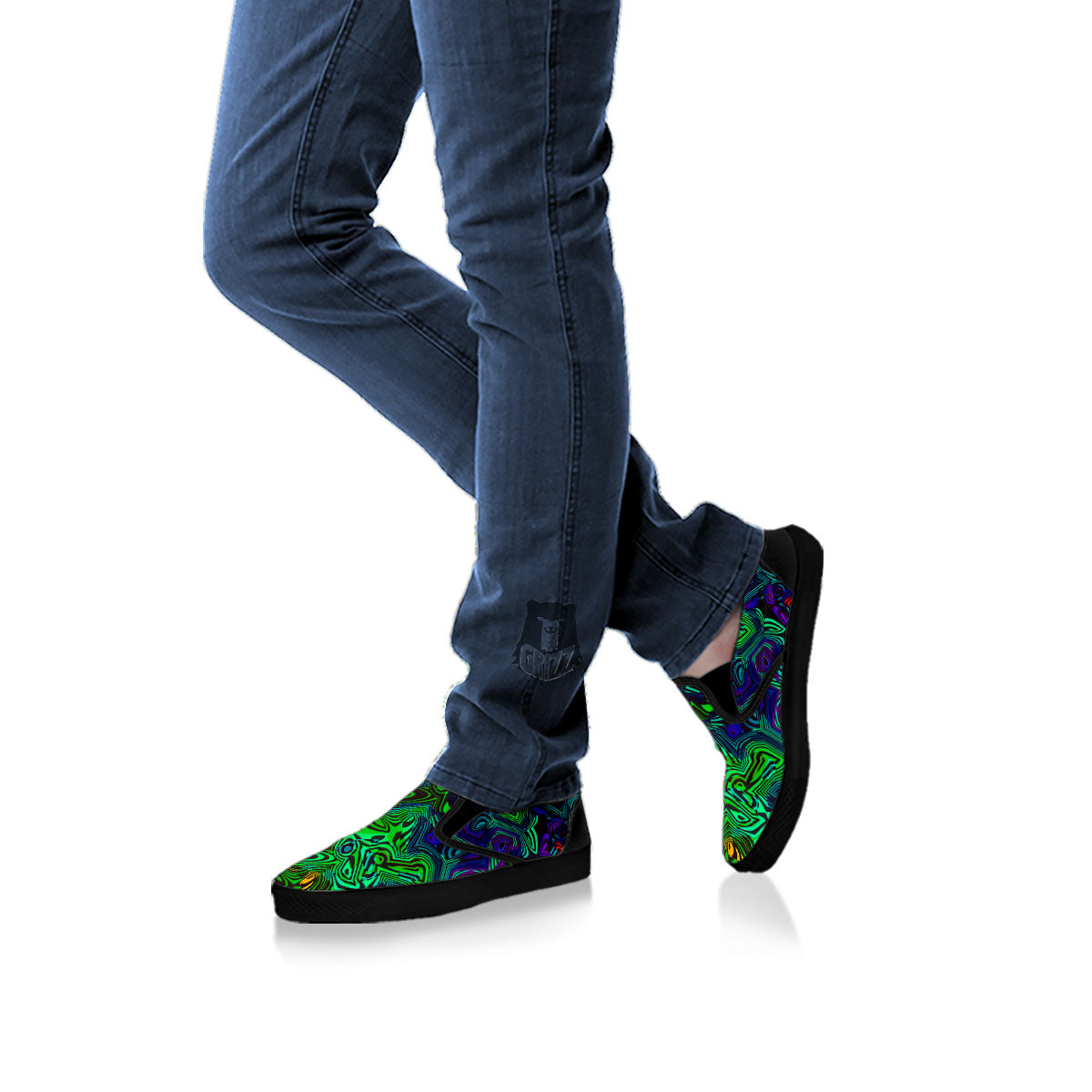 Rave Psychedelic Print Pattern Black Slip On Shoes-grizzshop