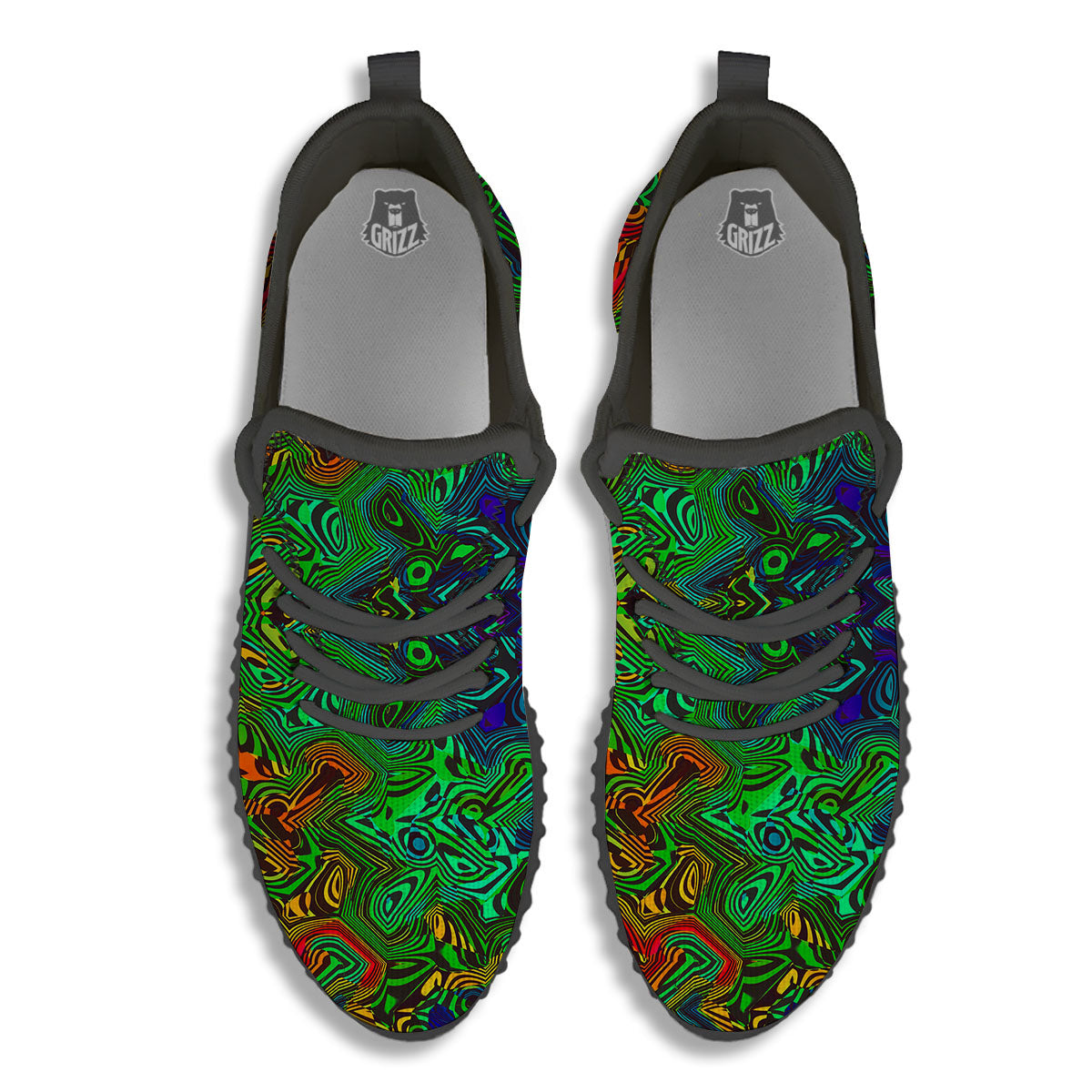 Rave Psychedelic Print Pattern Black Walking Shoes-grizzshop