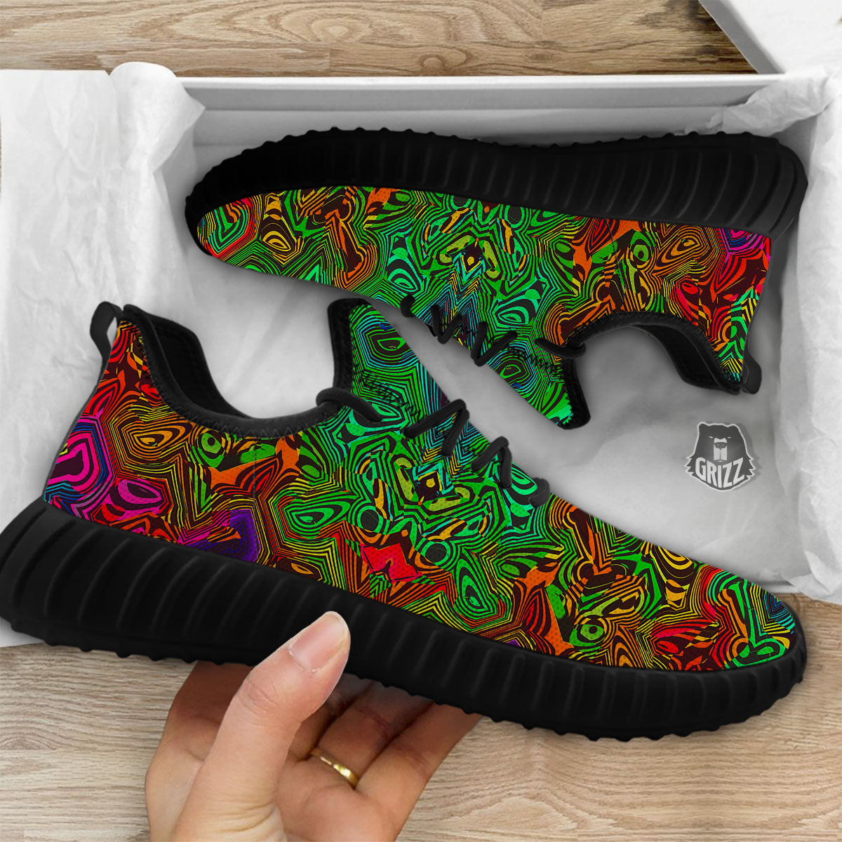 Rave Psychedelic Print Pattern Black Walking Shoes-grizzshop