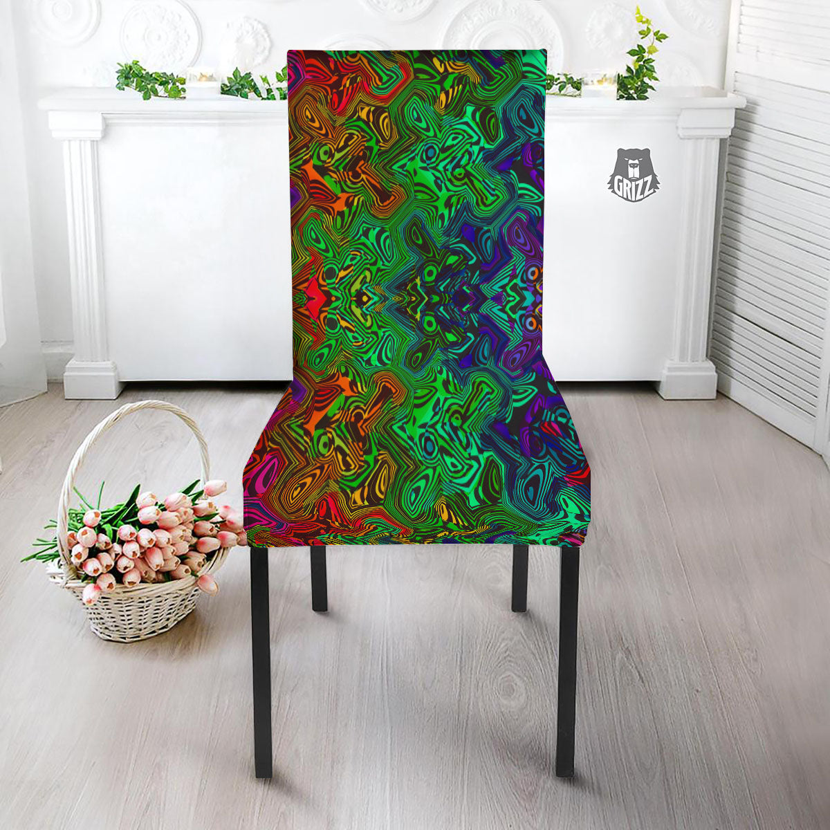 Rave Psychedelic Print Pattern Dining Chair Slipcover-grizzshop