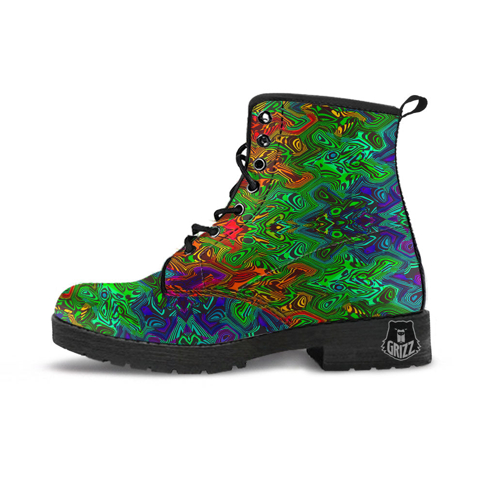 Rave Psychedelic Print Pattern Leather Boots-grizzshop