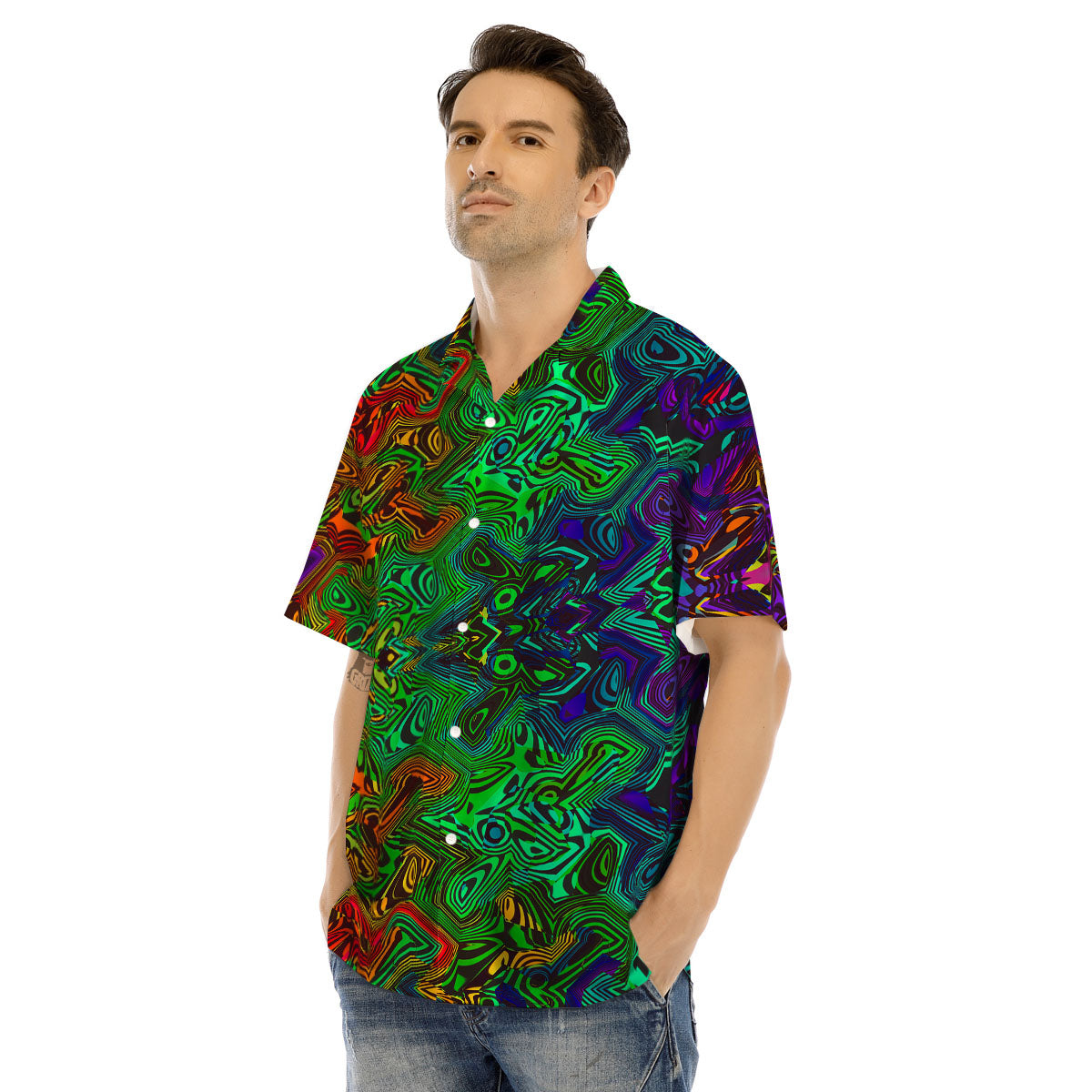 Rave Psychedelic Print Pattern Men's Hawaiian Shirt-grizzshop