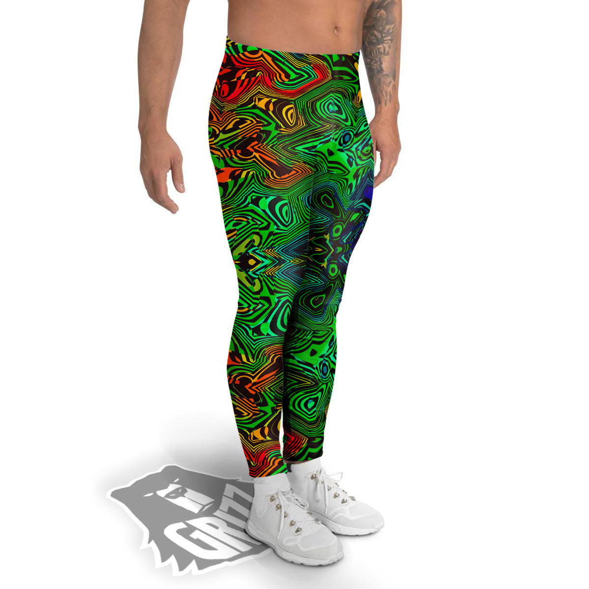 Rave Psychedelic Print Pattern Men's Leggings-grizzshop