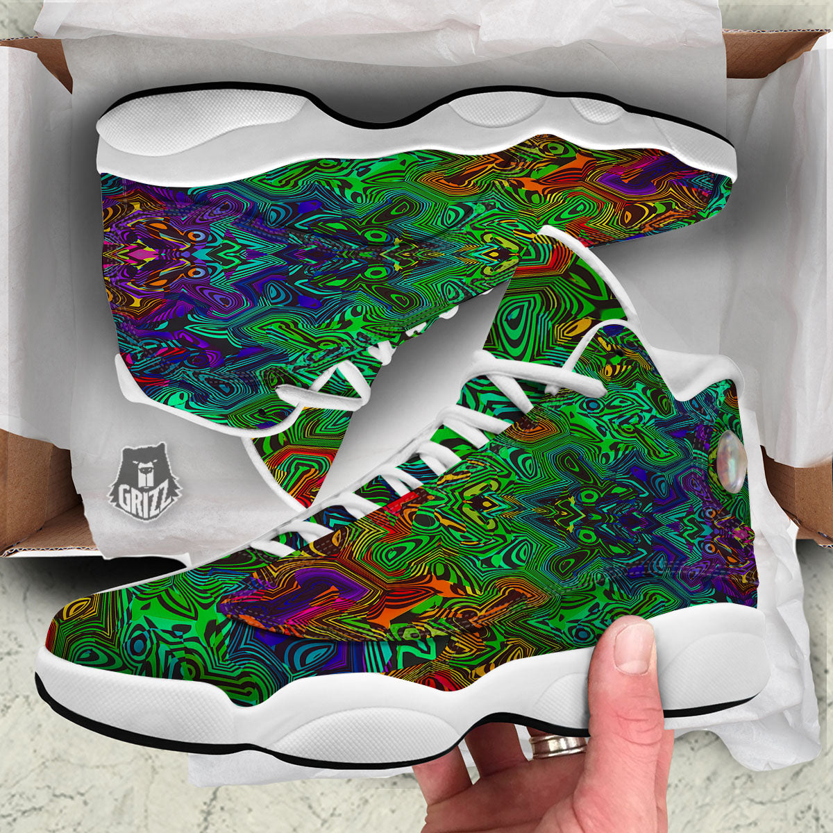 Rave Psychedelic Print Pattern White Basketball Shoes-grizzshop