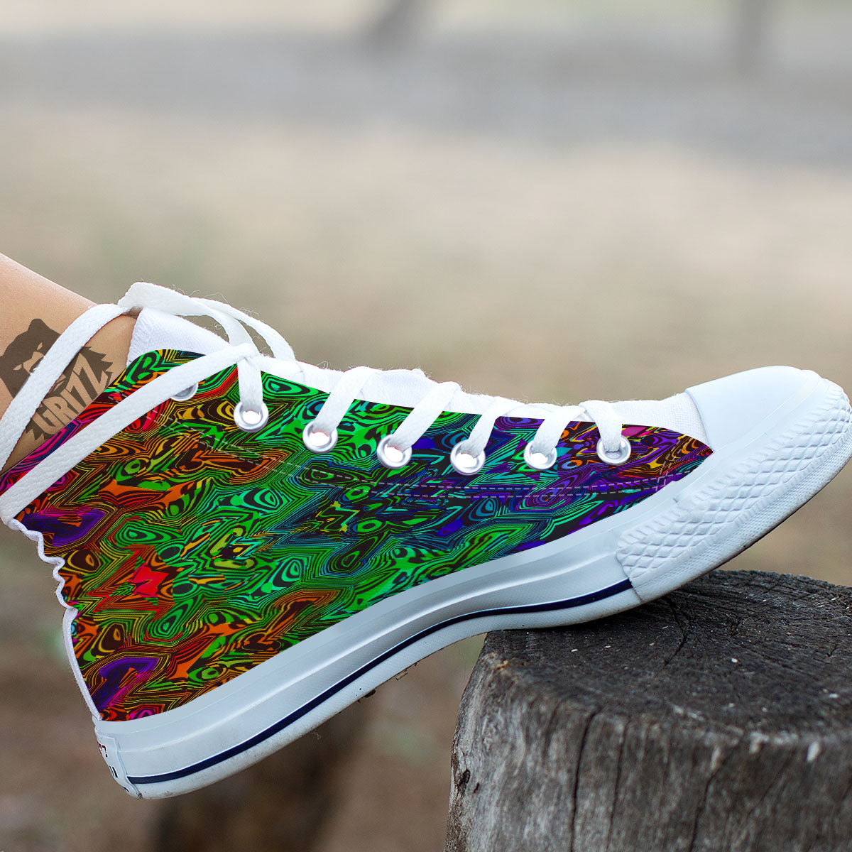 Rave Psychedelic Print Pattern White High Top Shoes-grizzshop