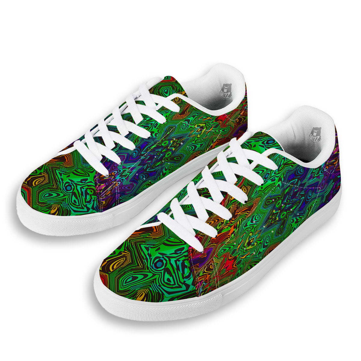 Rave Psychedelic Print Pattern White Low Top Sneakers-grizzshop
