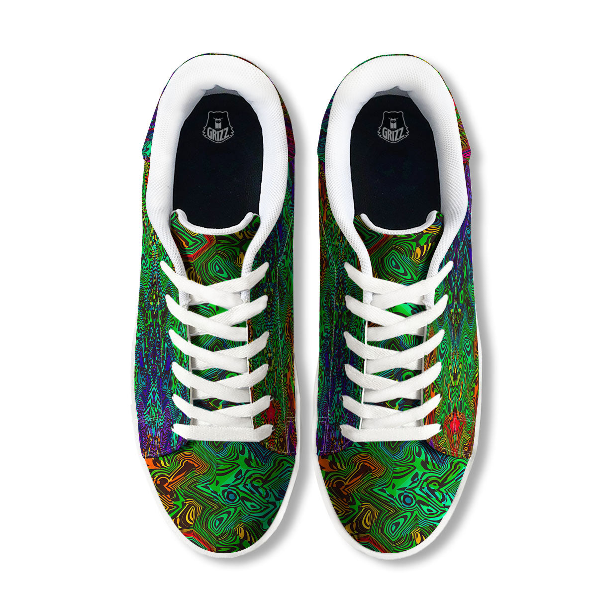 Rave Psychedelic Print Pattern White Low Top Sneakers-grizzshop
