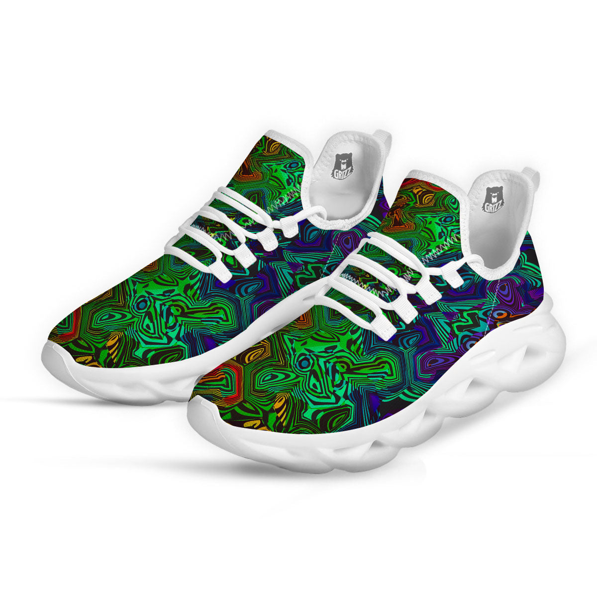 Rave Psychedelic Print Pattern White Running Shoes-grizzshop