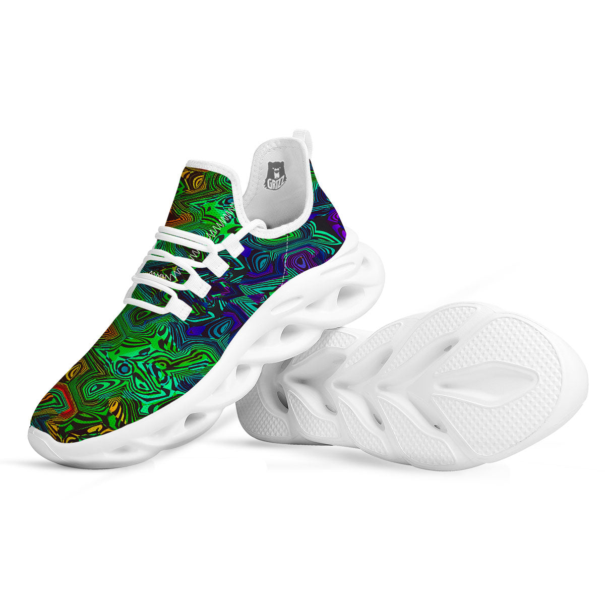 Rave Psychedelic Print Pattern White Running Shoes-grizzshop