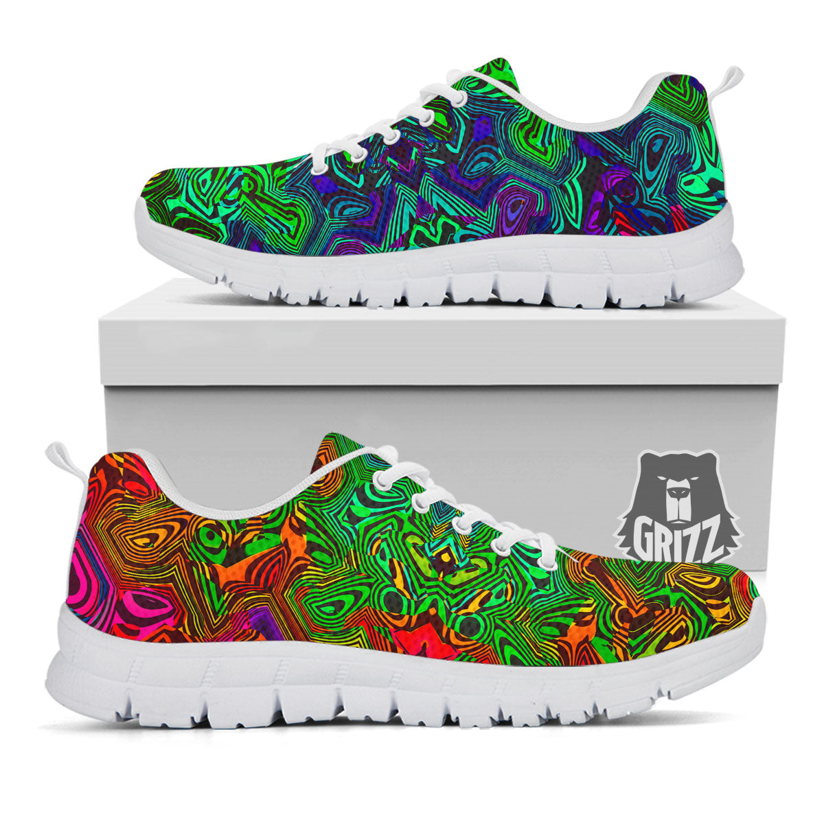 Rave Psychedelic Print Pattern White Sneaker-grizzshop