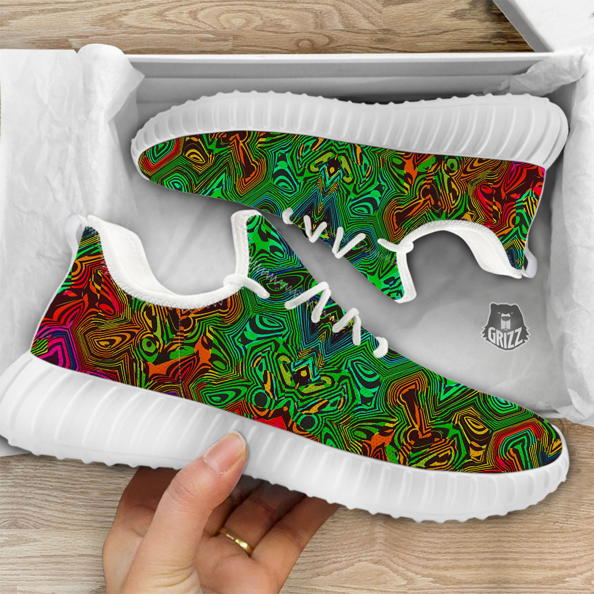Rave Psychedelic Print Pattern White Walking Shoes-grizzshop