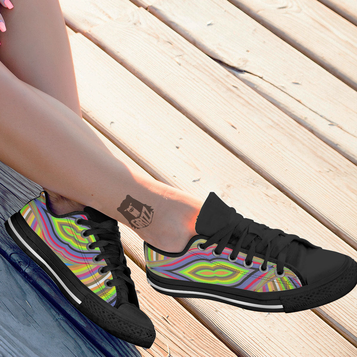 Rave Rainbow Print Pattern Black Low Top Shoes-grizzshop