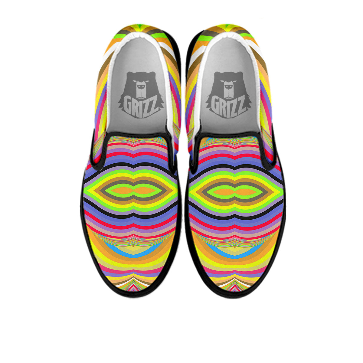 Rave Rainbow Print Pattern Black Slip On Shoes-grizzshop