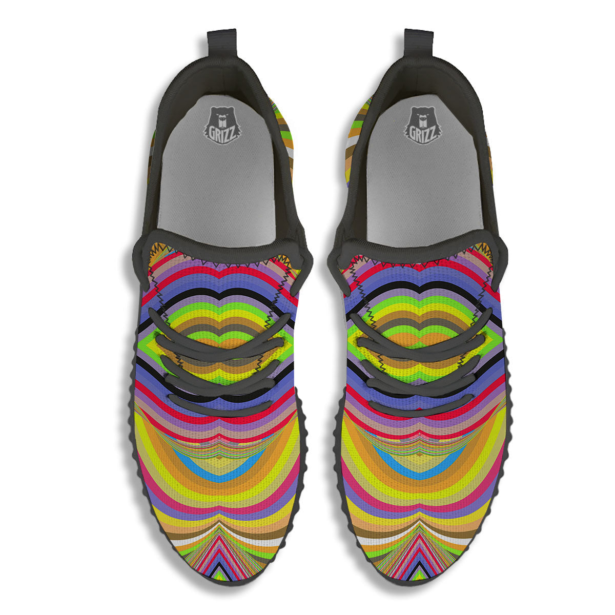 Rave Rainbow Print Pattern Black Walking Shoes-grizzshop