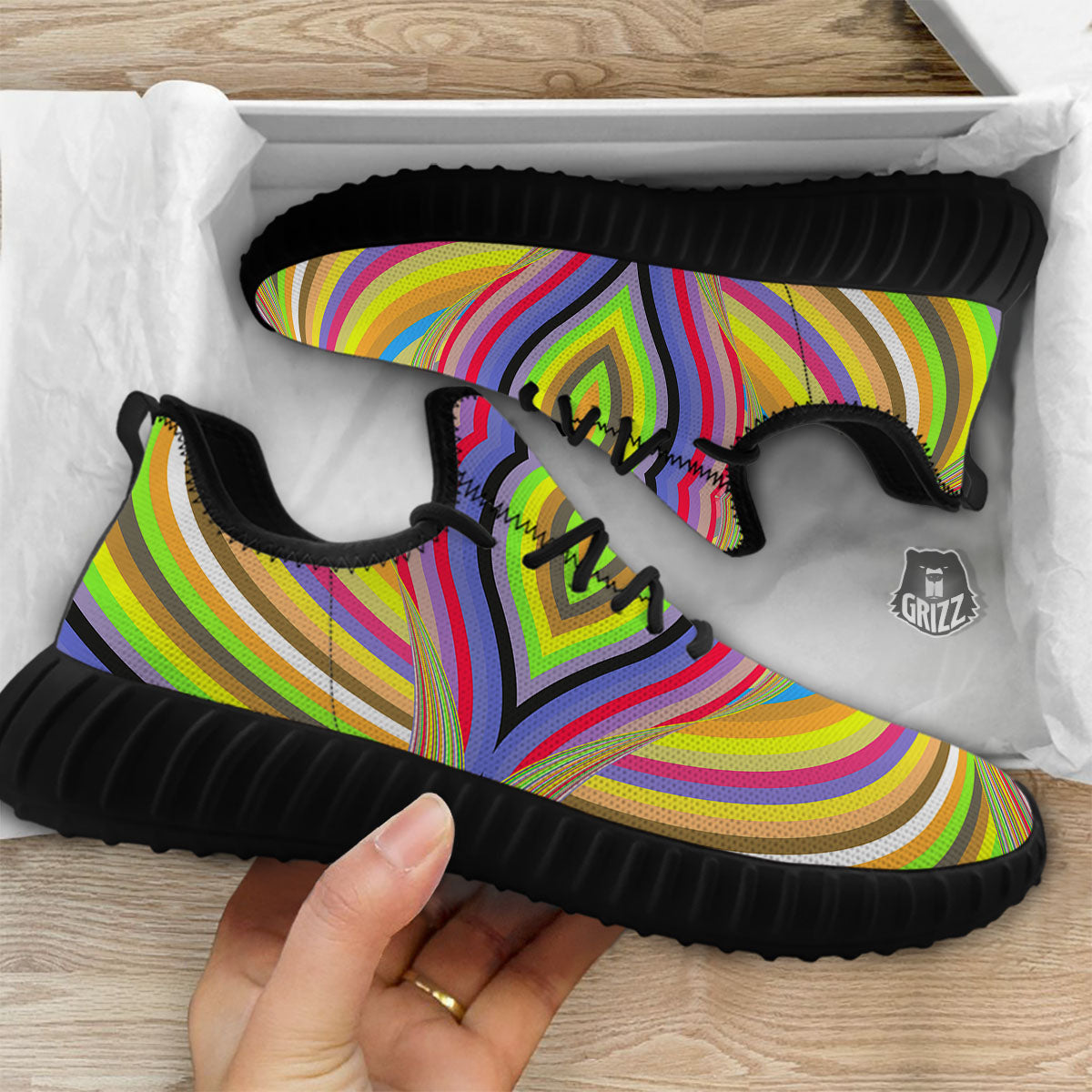 Rave Rainbow Print Pattern Black Walking Shoes-grizzshop