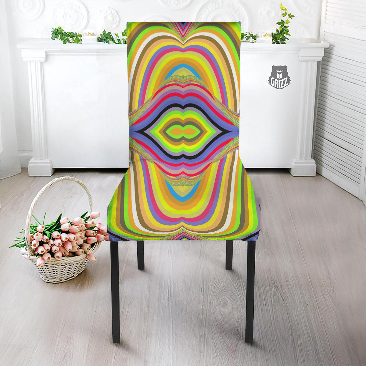 Rave Rainbow Print Pattern Dining Chair Slipcover-grizzshop