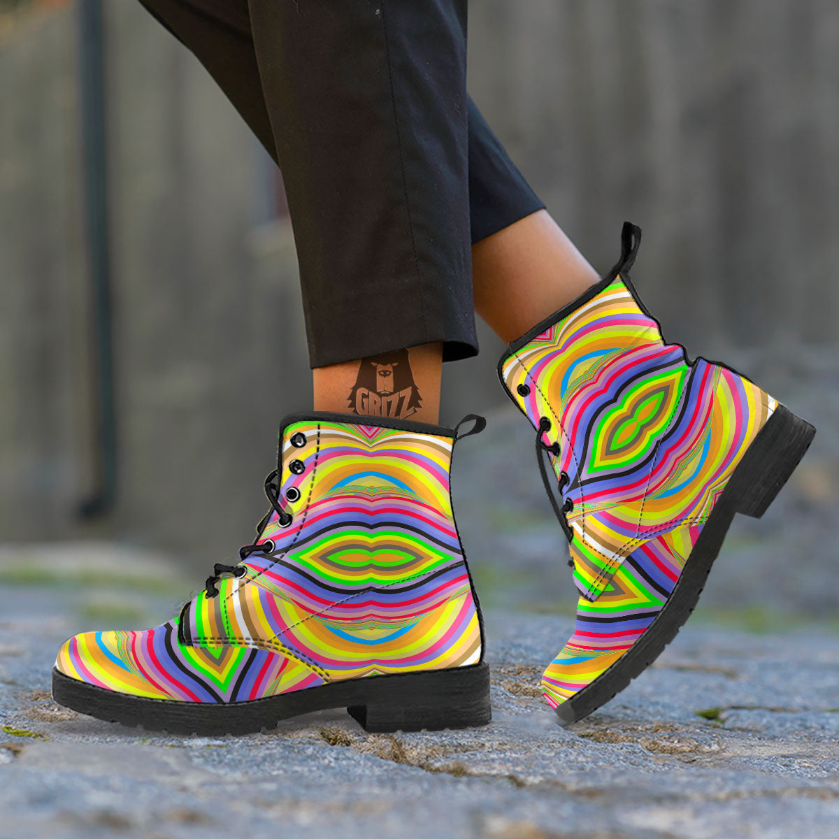 Rave Rainbow Print Pattern Leather Boots-grizzshop