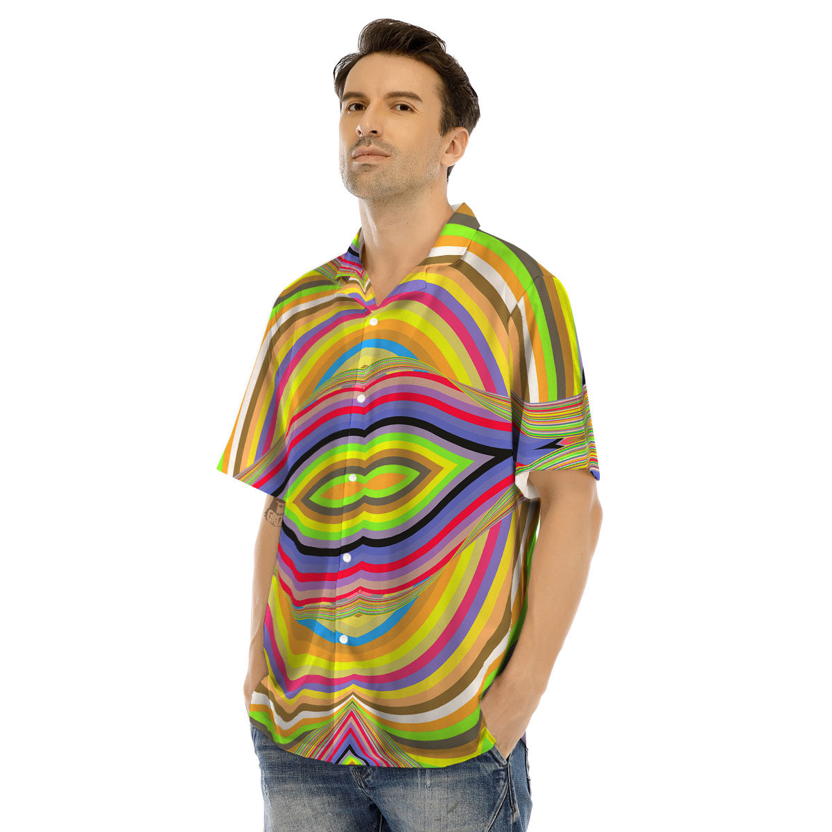 Rave Rainbow Print Pattern Men's Hawaiian Shirt-grizzshop