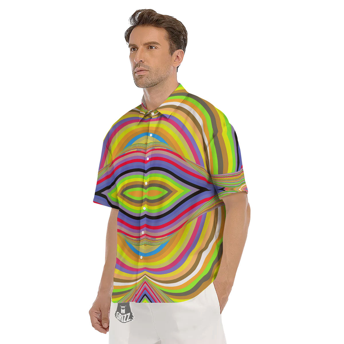 Rave Rainbow Print Pattern Men's Short Sleeve Shirts-grizzshop