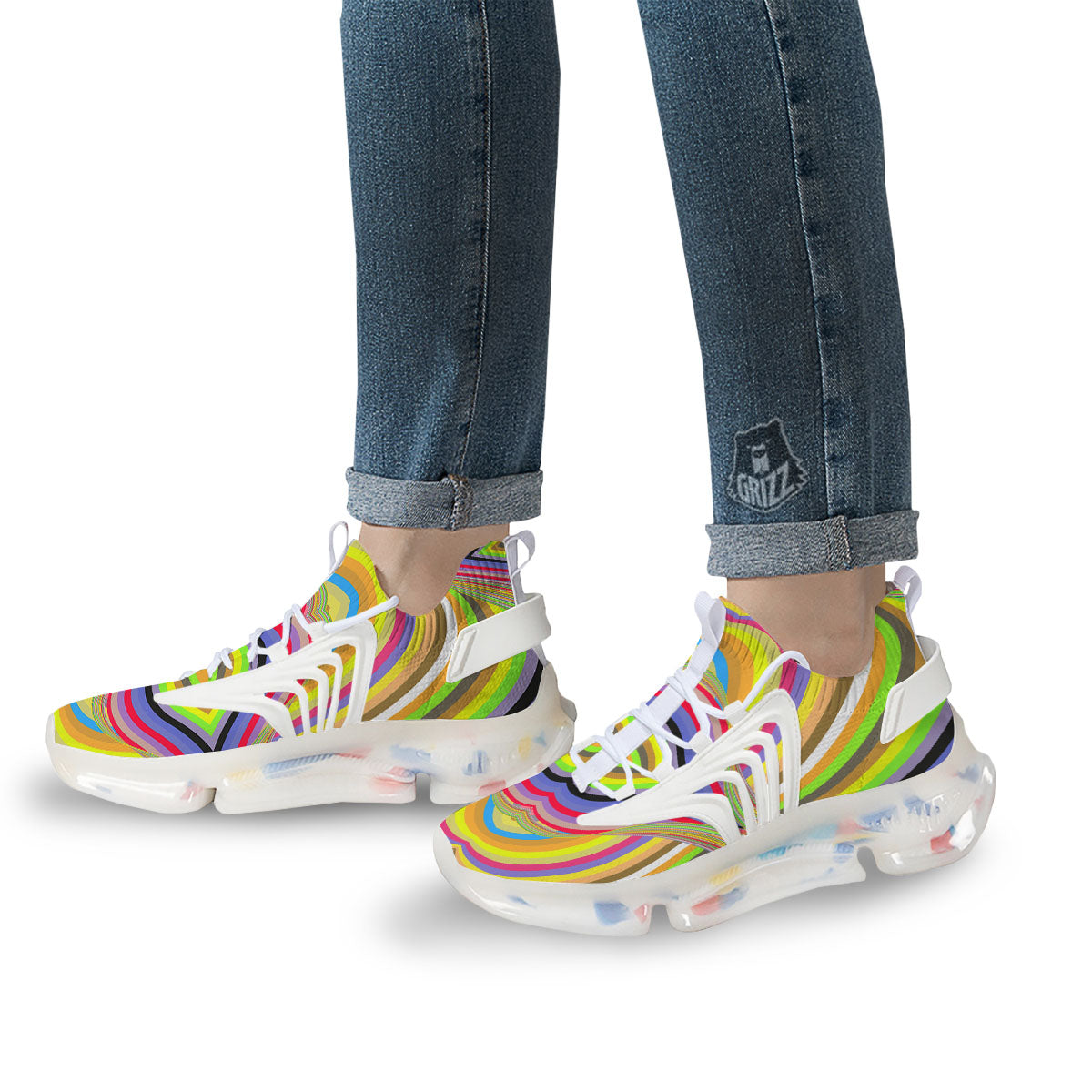 Rave Rainbow Print Pattern White Gym Shoes-grizzshop