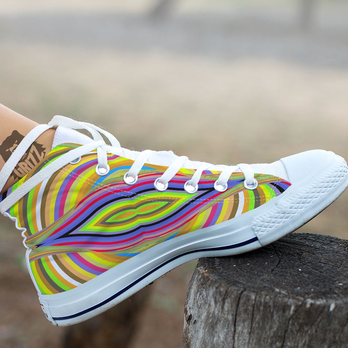 Rave Rainbow Print Pattern White High Top Shoes-grizzshop
