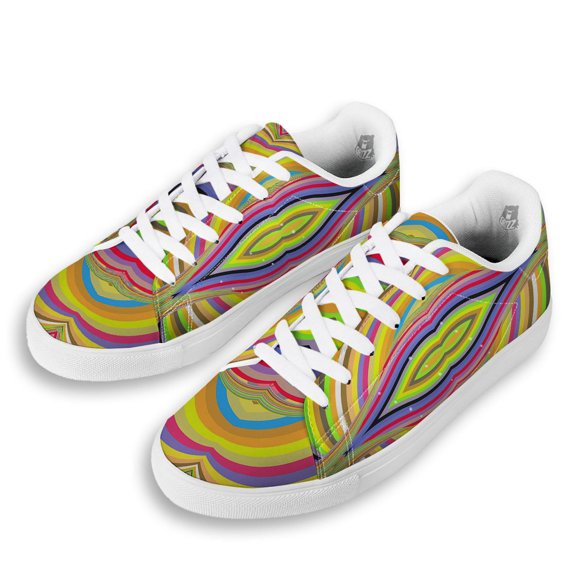 Rave Rainbow Print Pattern White Low Top Sneakers-grizzshop