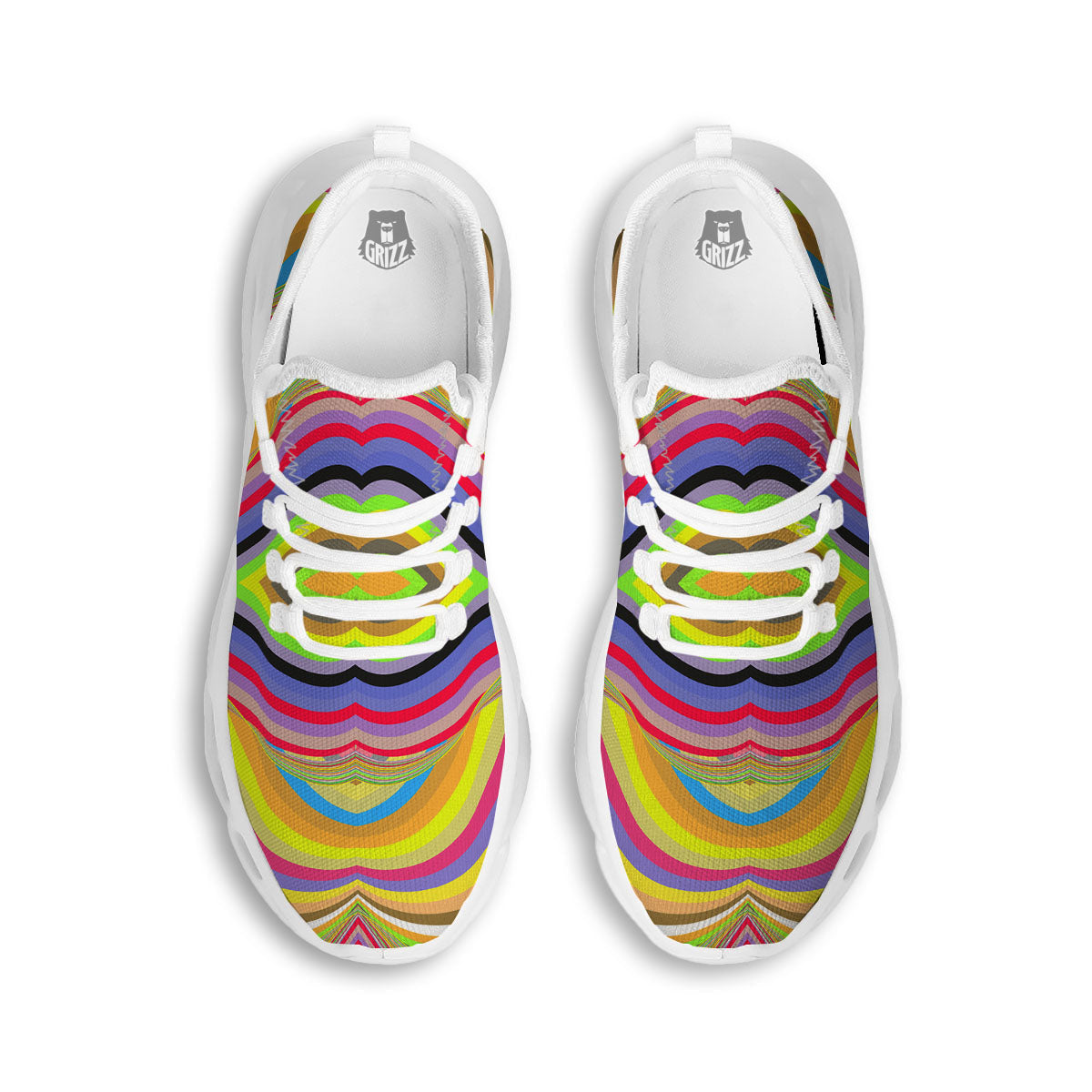 Rave Rainbow Print Pattern White Running Shoes-grizzshop