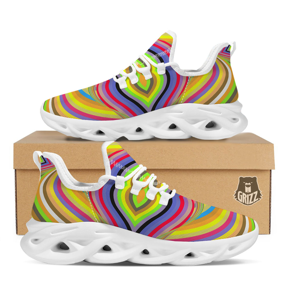Rave Rainbow Print Pattern White Running Shoes-grizzshop