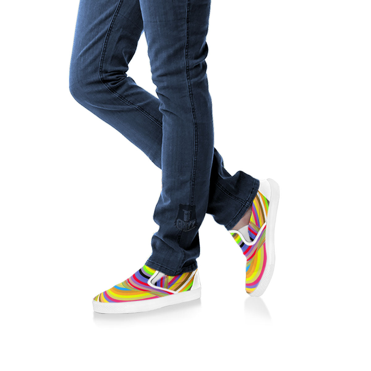 Rave Rainbow Print Pattern White Slip On Shoes-grizzshop