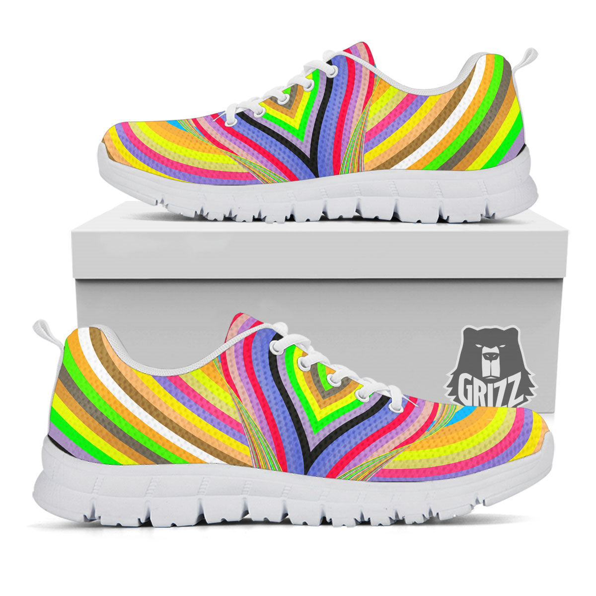 Rave Rainbow Print Pattern White Sneaker-grizzshop