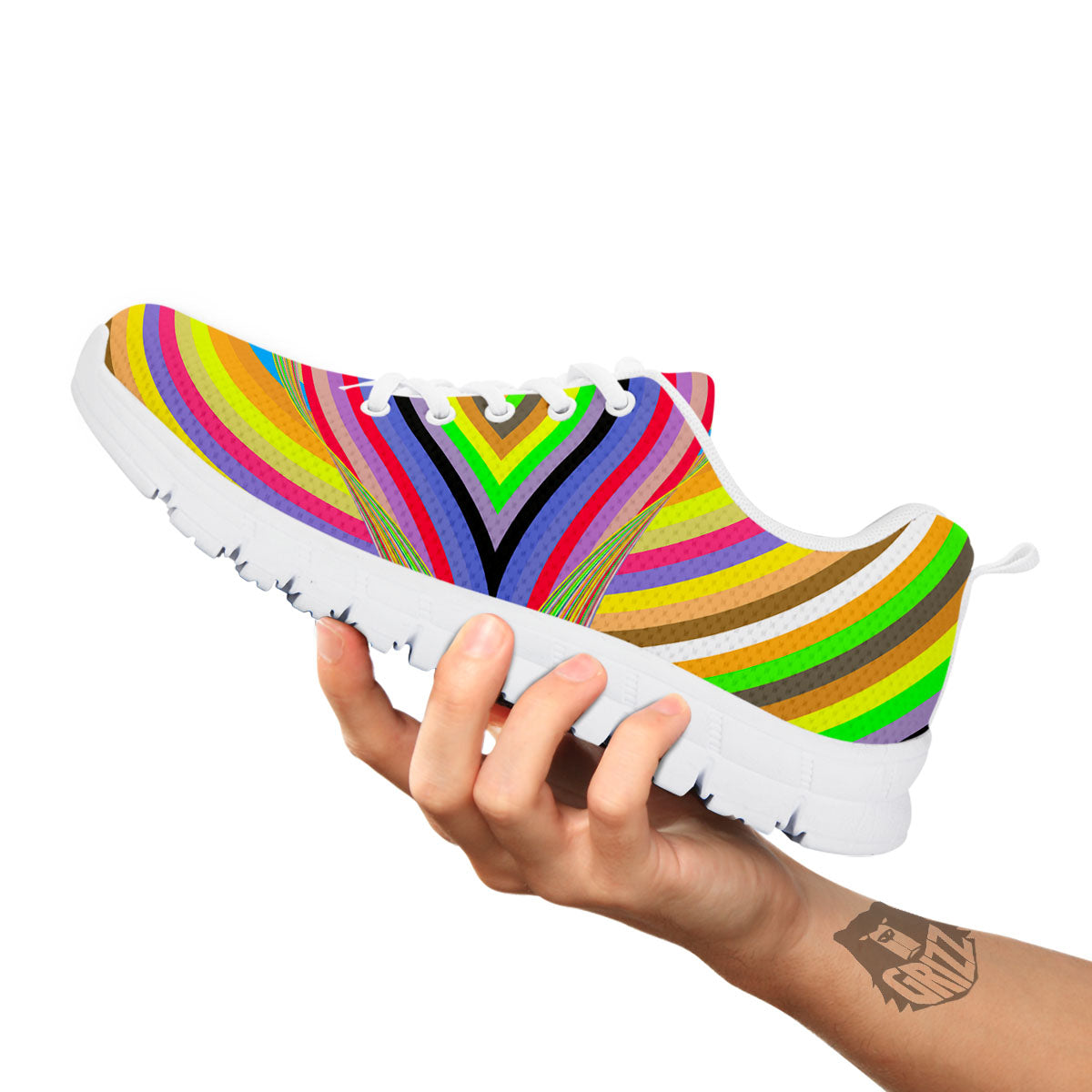 Rave Rainbow Print Pattern White Sneaker-grizzshop
