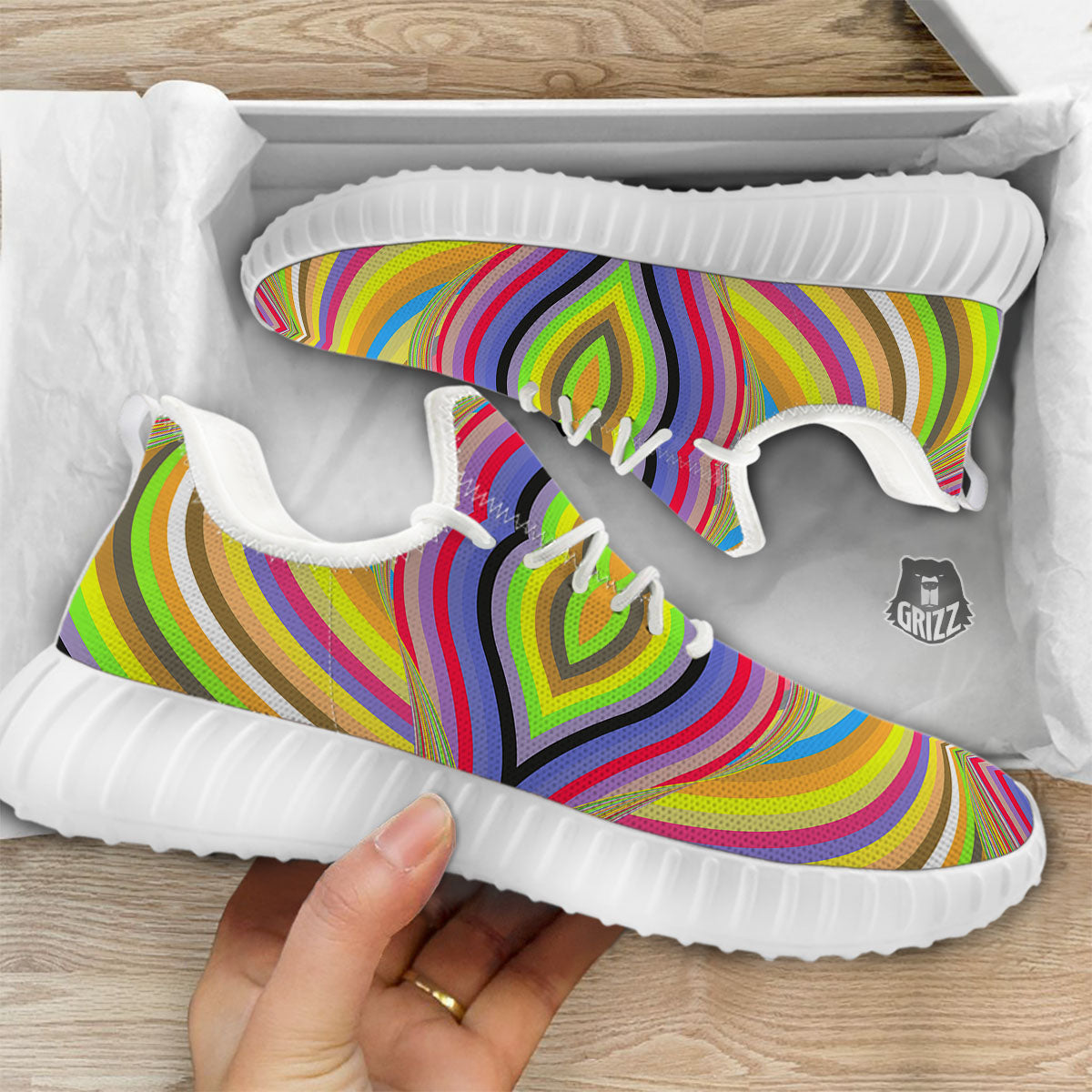 Rave Rainbow Print Pattern White Walking Shoes-grizzshop
