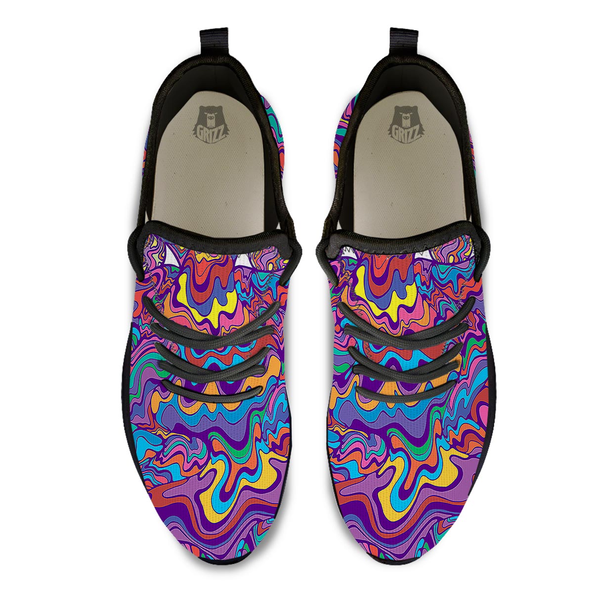 Rave Trippy Print Black Athletic Shoes-grizzshop