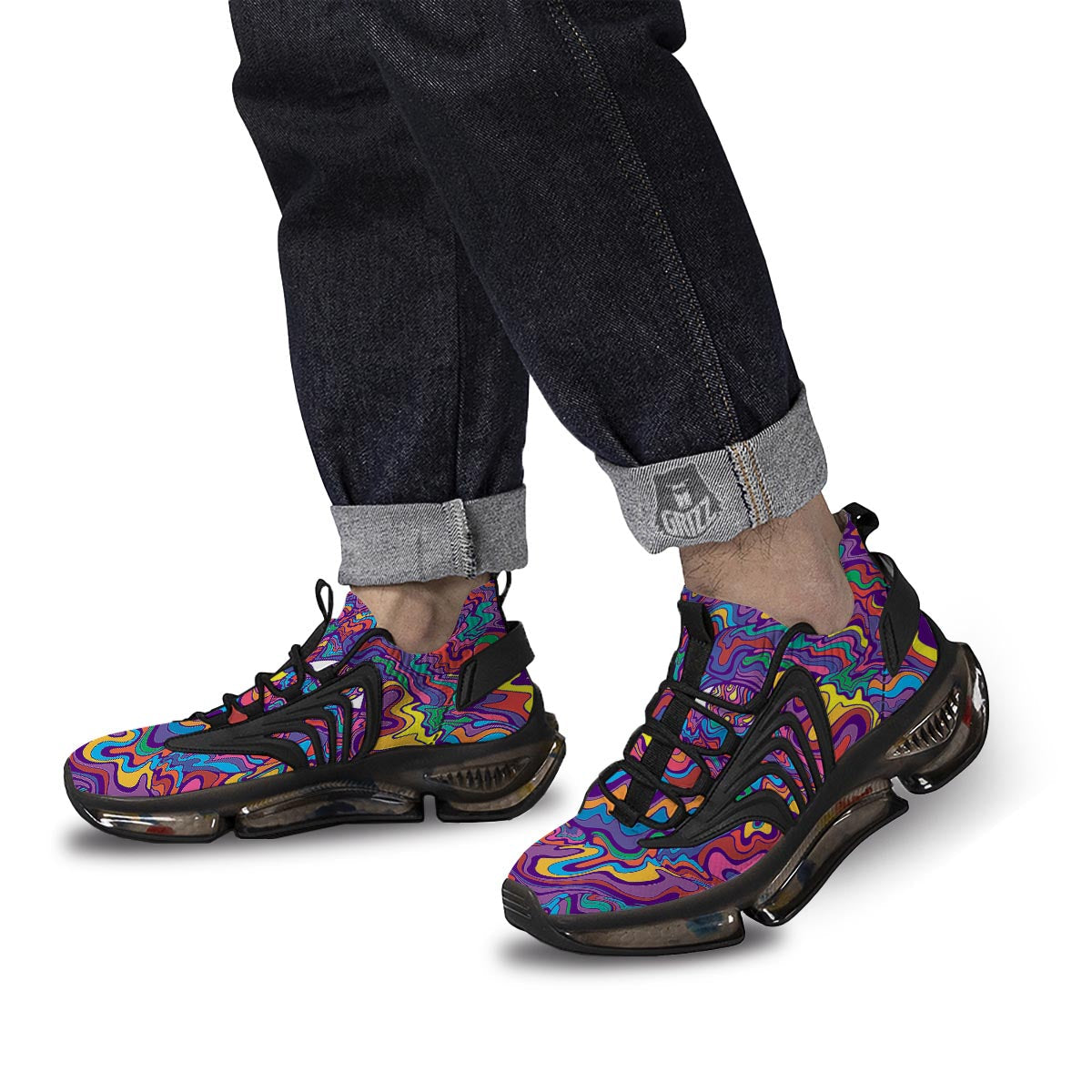 Rave Trippy Print Black Gym Shoes-grizzshop