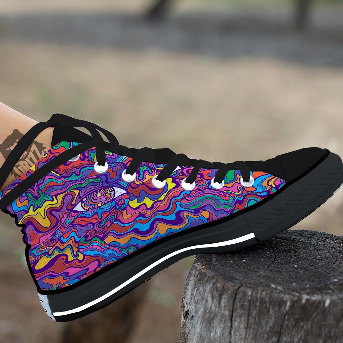 Rave Trippy Print Black High Top Shoes-grizzshop