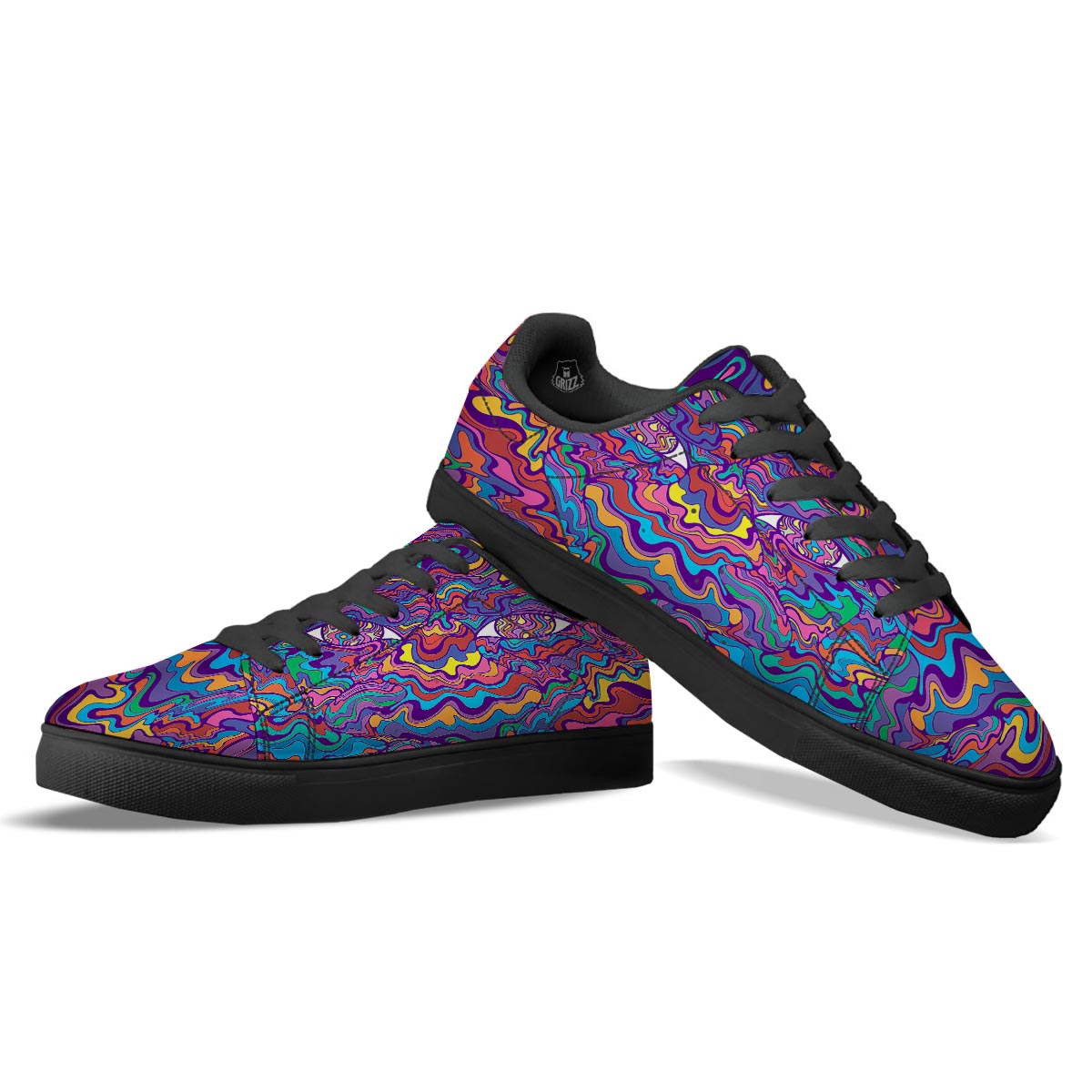 Rave Trippy Print Black Low Top Sneakers-grizzshop